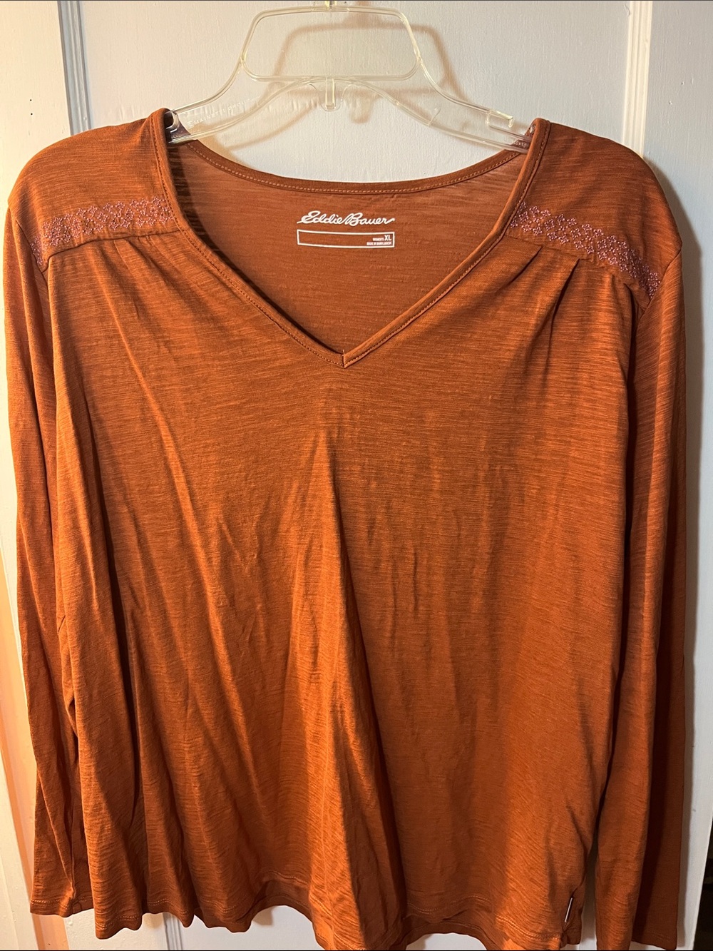Eddie Bauer Burnt Orange V-Neck Long Sleeve Top